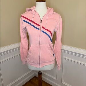 Aviator Nation Light Pink Hoodie with Red and Blue Stripes
